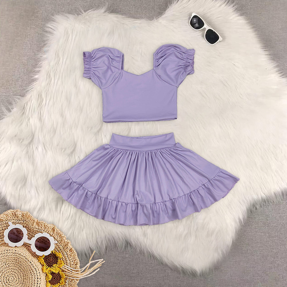 RTS NO MOQ Sibling baby girl clothes yoga short-sleeved skirt suit and long sleeve sets and short sleeve pants sets