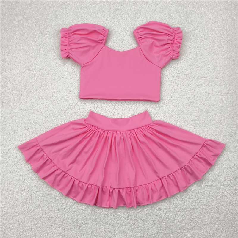 RTS NO MOQ Sibling baby Girls clothes yoga short sleeve Clothes skirts Sets