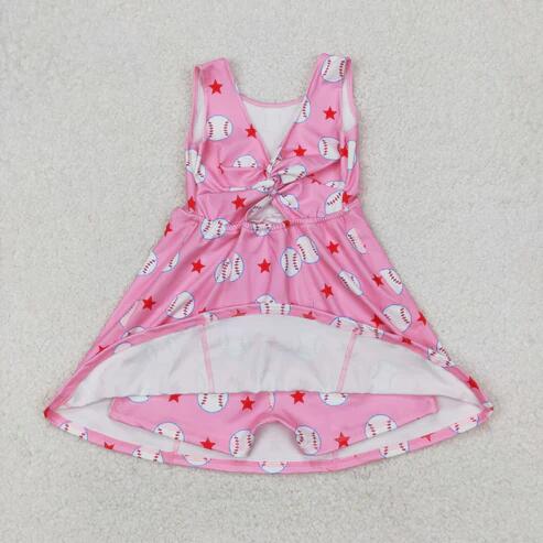 RTS NO MOQ Sibling Baby Girls Softball Baseball Bows Yoga Active Shorts Team Knee-Length Dresses