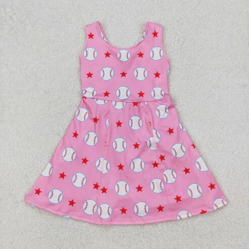 RTS NO MOQ Sibling Baby Girls Softball Baseball Bows Yoga Active Shorts Team Knee-Length Dresses