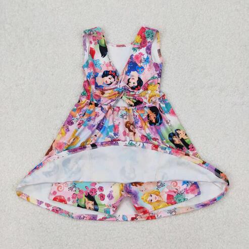 RTS NO MOQ Sibling Baby Girls Sleeveless Flower Bows Yoga Active Shorts Knee-Length Dresses