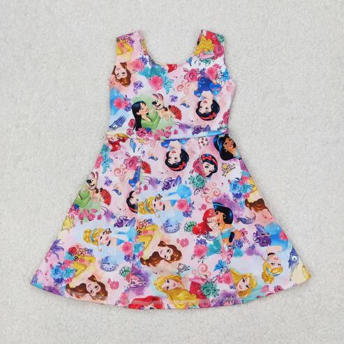 RTS NO MOQ Sibling Baby Girls Sleeveless Flower Bows Yoga Active Shorts Knee-Length Dresses