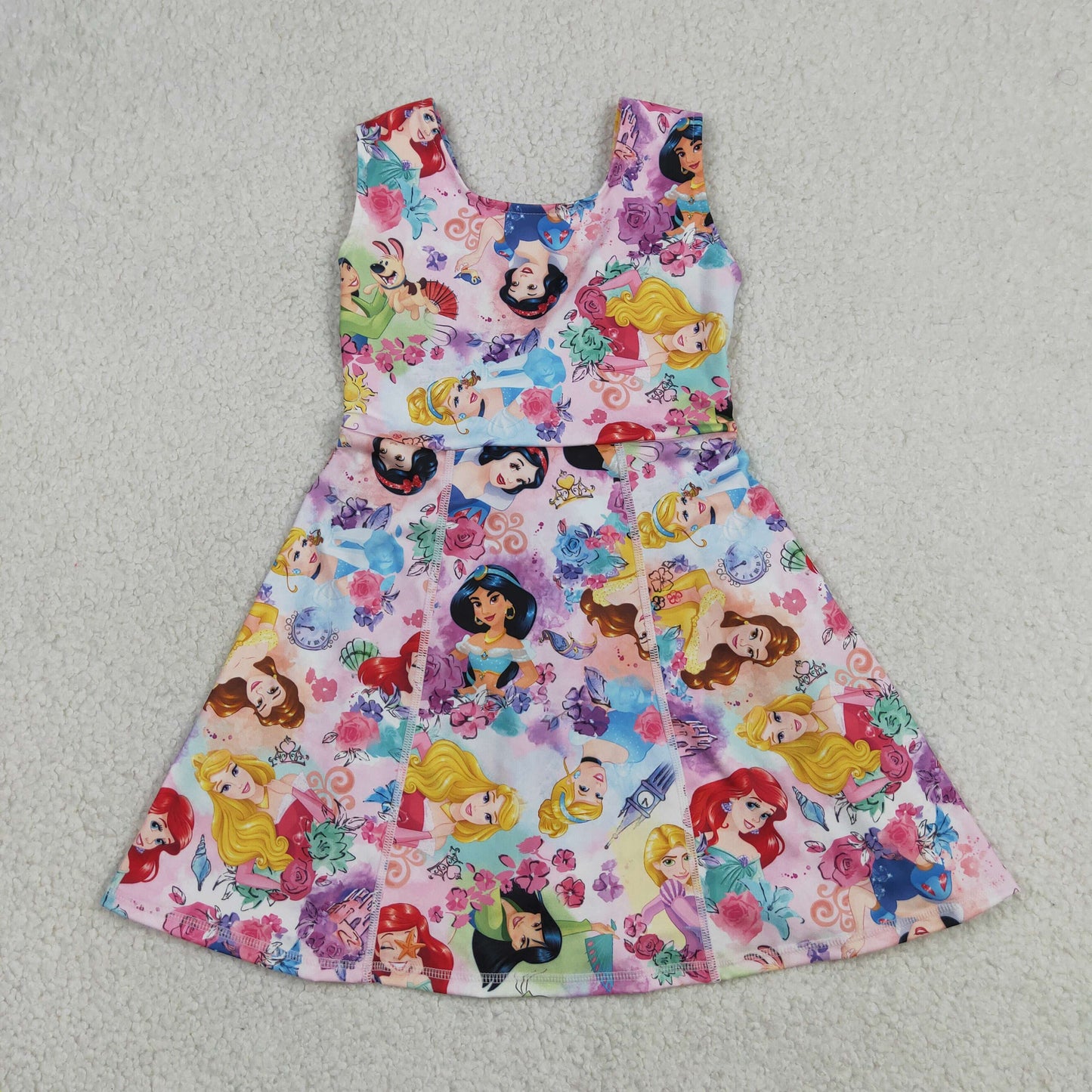 RTS NO MOQ yoga fabric GSD2136 Cute Clothes Baby Girls Princess Flowers Active Wear Skort Knee Length Dresses