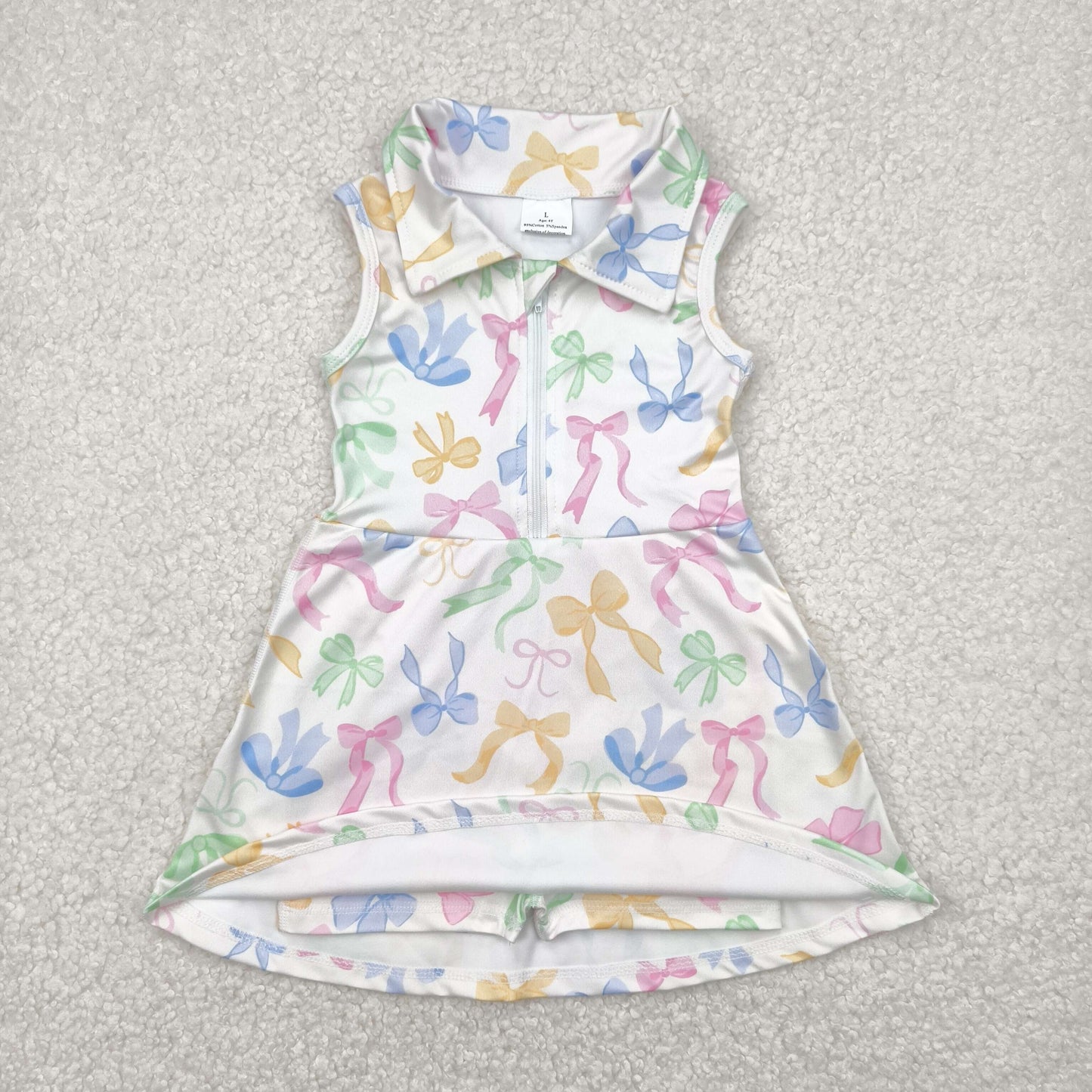 RTS NO MOQ（In Stock) GSD2141 Colorful bow pattern white zippered yoga sleeveless dress