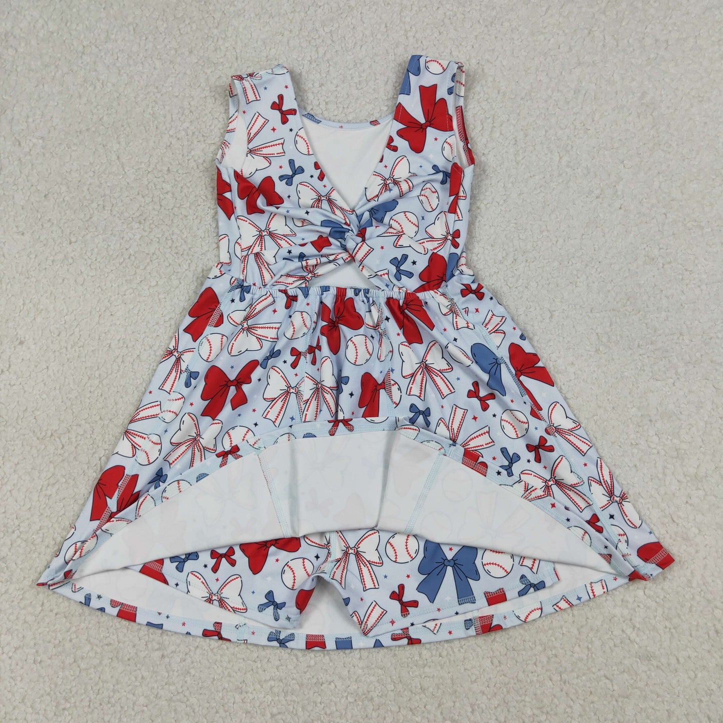 RTS NO MOQ Sibling Baby Girls 4th of July Bows Baseball Vest Skort Set Skort Knee Length Dresses Yoga Active Wear