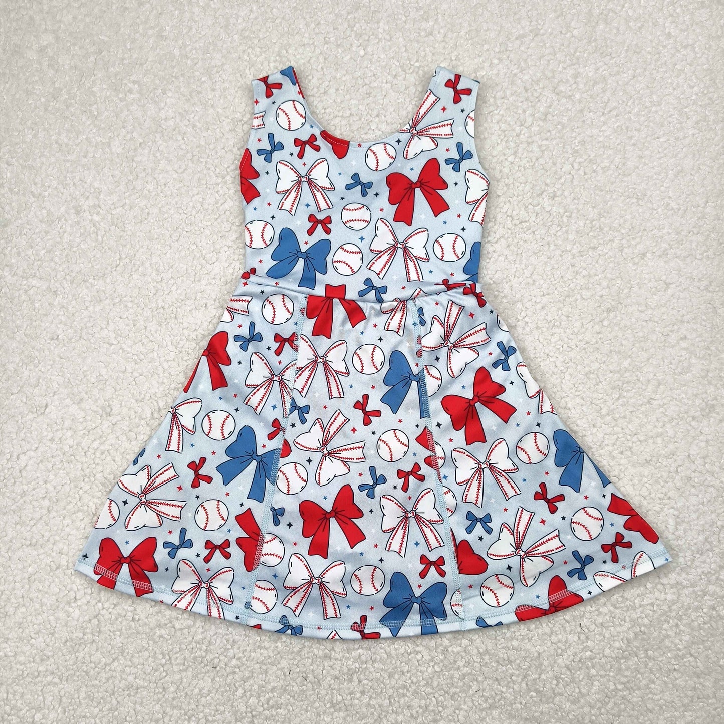 RTS NO MOQ Girls clothes baseball bow yoga short sleeve Clothes Sets dress