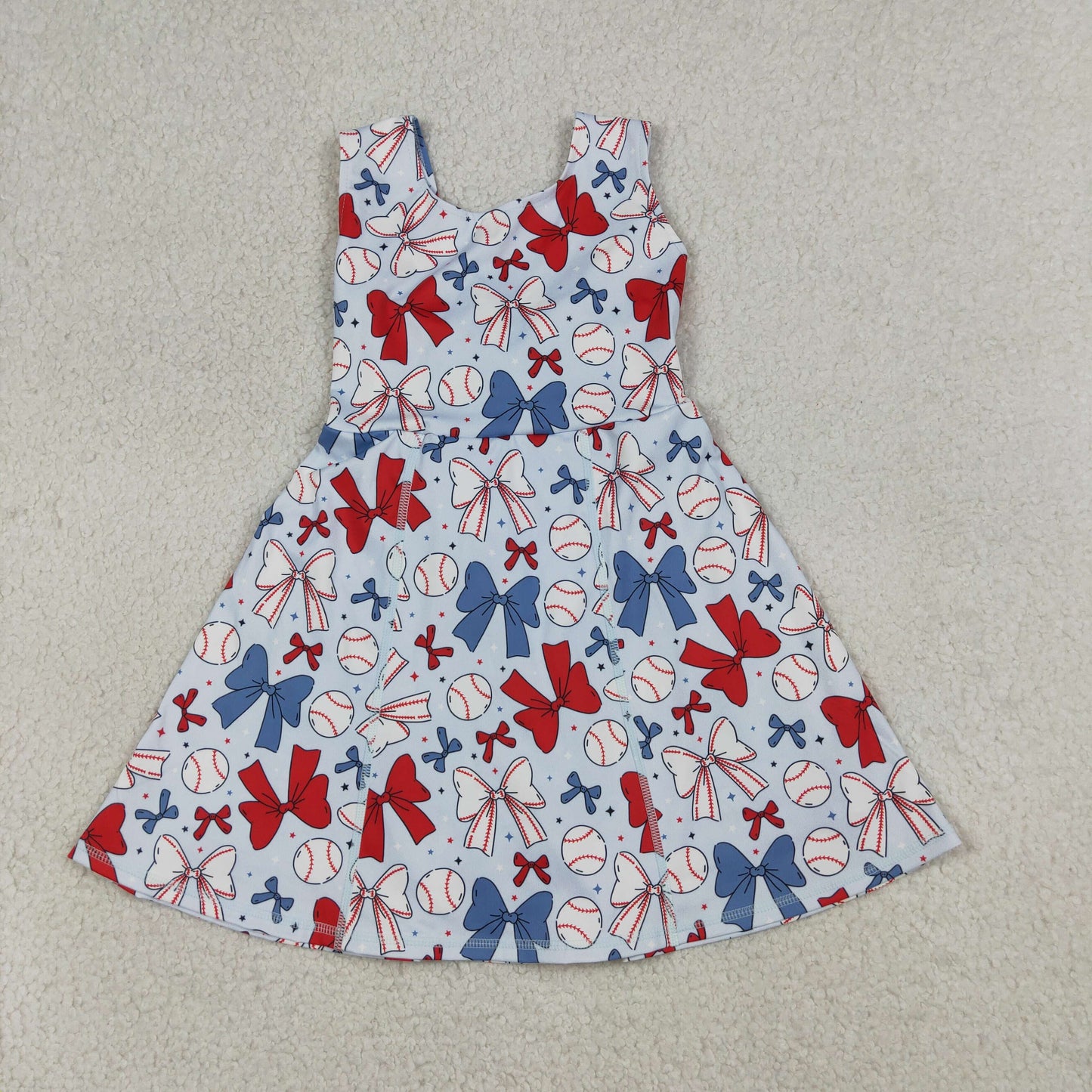 RTS NO MOQ GSD2150 Baby Girls 4th of July Baseball Yoga Active Wear Skort Knee Length Dresses Red White And Blue Stars And Stripes