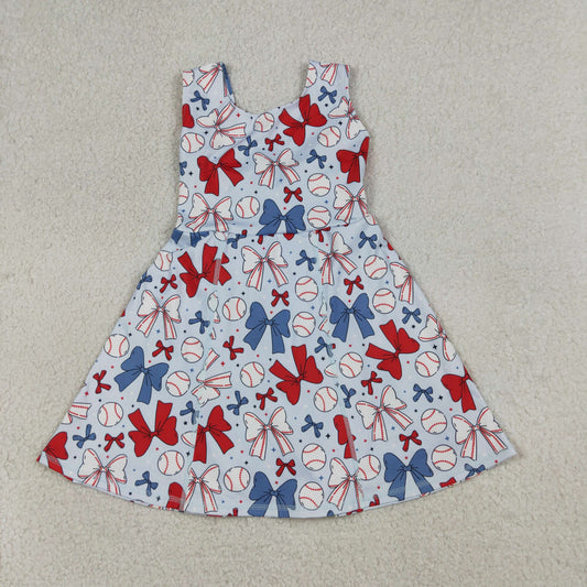RTS NO MOQ GSD2150 Baby Girls 4th of July Baseball Yoga Active Wear Skort Knee Length Dresses Red White And Blue Stars And Stripes