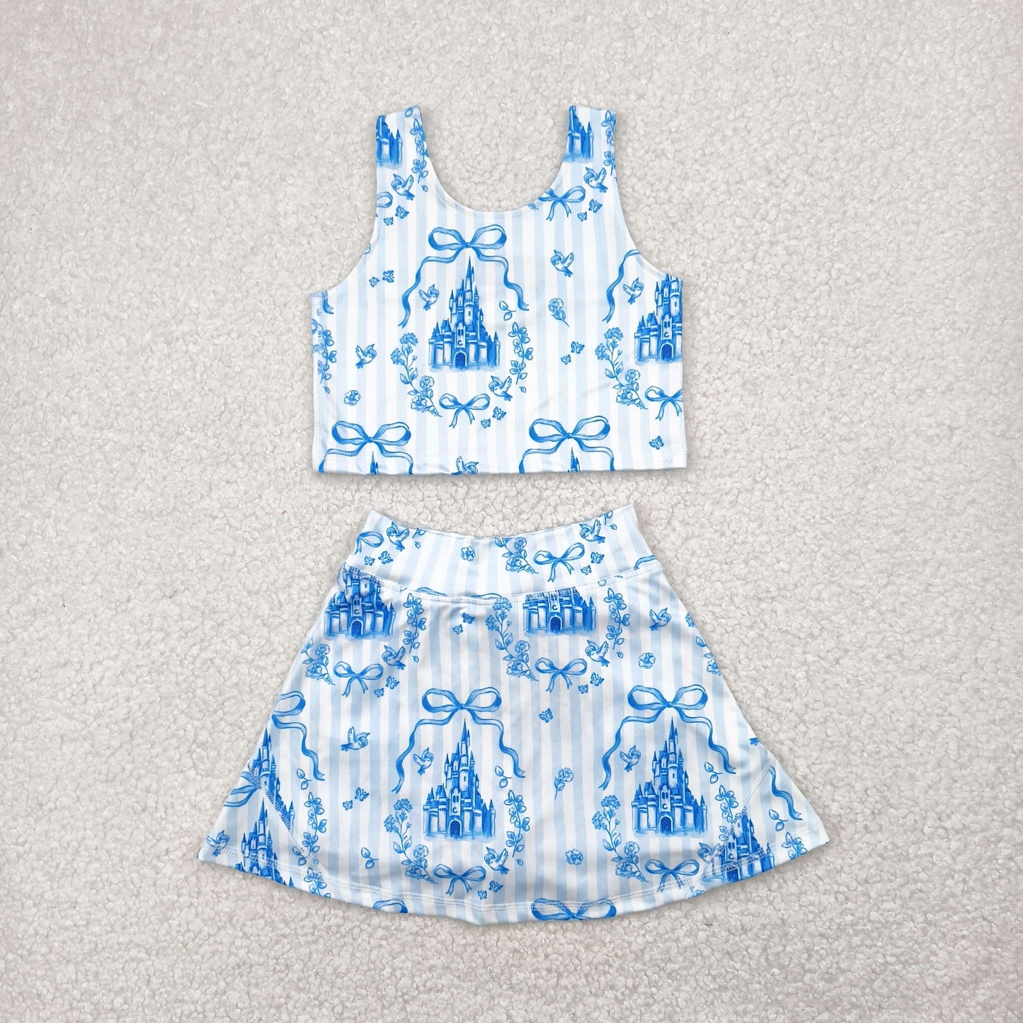 RTS NO MOQ Sibling baby Girls clothes yoga castle short sleeve Clothes Sets dress and sets and rompers