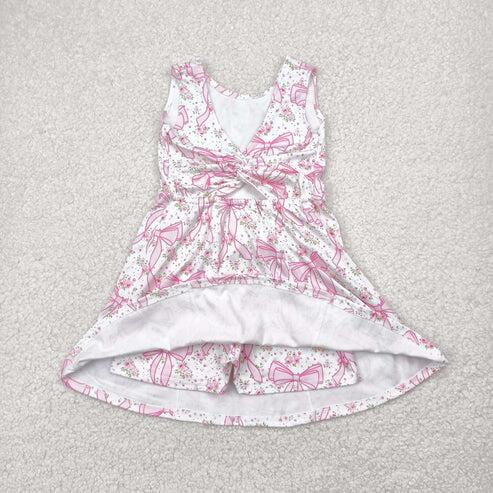 RTS NO MOQ Sibling Baby Girls Sleeveless Flower Bows Yoga Active Shorts Knee-Length Dresses