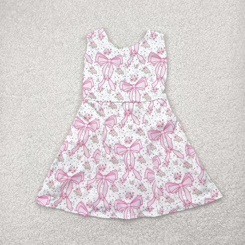 RTS NO MOQ Sibling Baby Girls Sleeveless Flower Bows Yoga Active Shorts Knee-Length Dresses