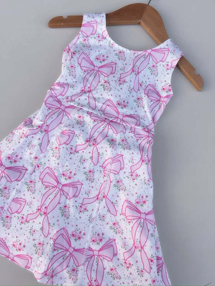 RTS NO MOQ Sibling yoga fabric Baby Girls Golf Cart Print Short Sleeve Polo Dress Kids Pink Bow Floral Sleeveless Yoga Dress
