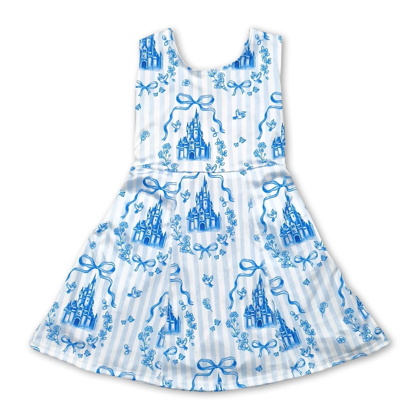 RTS NO MOQ Sibling yoga fabric Cute Clothes Baby Girls Summer Sleeveless Flower Printed Toddler Girl Yoga Active Knee Length Skort Dress
