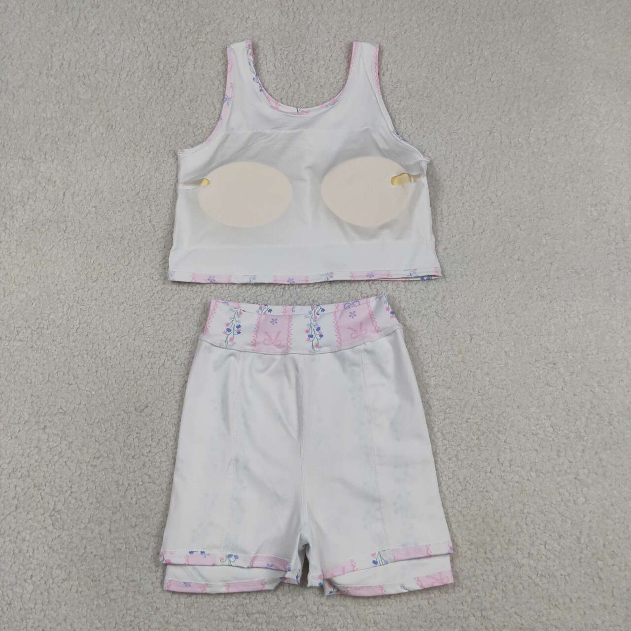 RTS NO MOQ yoga fabric GSD2216 Baby Girls Cute Bow Stripe Floral Elastic Waist Active Set