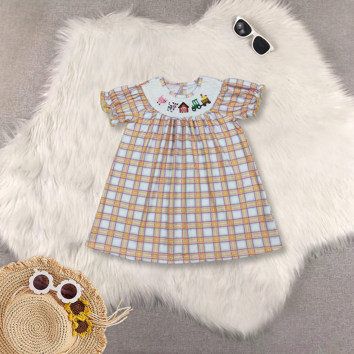 RTS Sibling baby girls clothes smocked embroidery short Sleeve dress and rompers