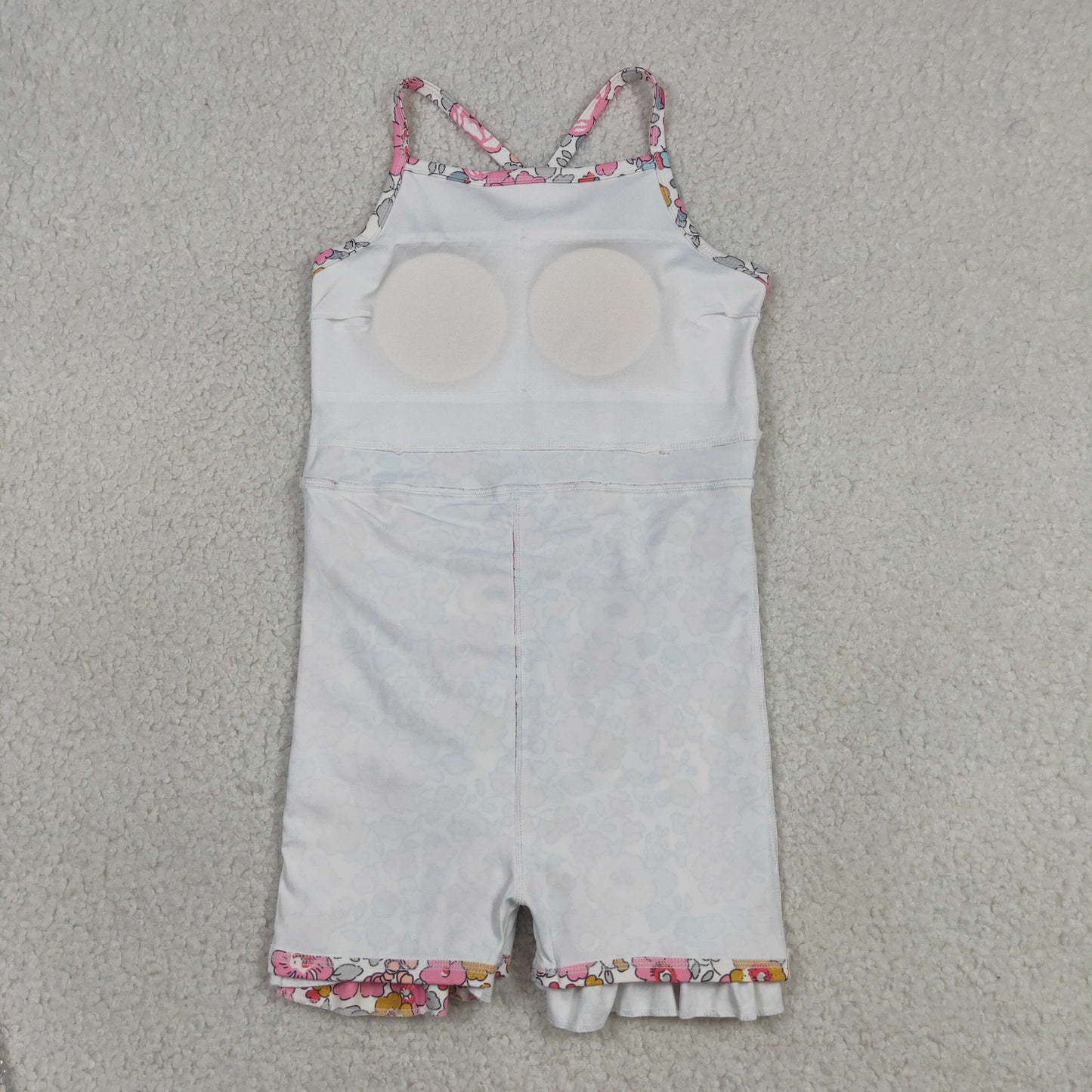 RTS NO MOQ yoga fabric GSD2278 Baby Girls Pink Strap Colorful Floral  Active Ruffle Knee Length Dresses