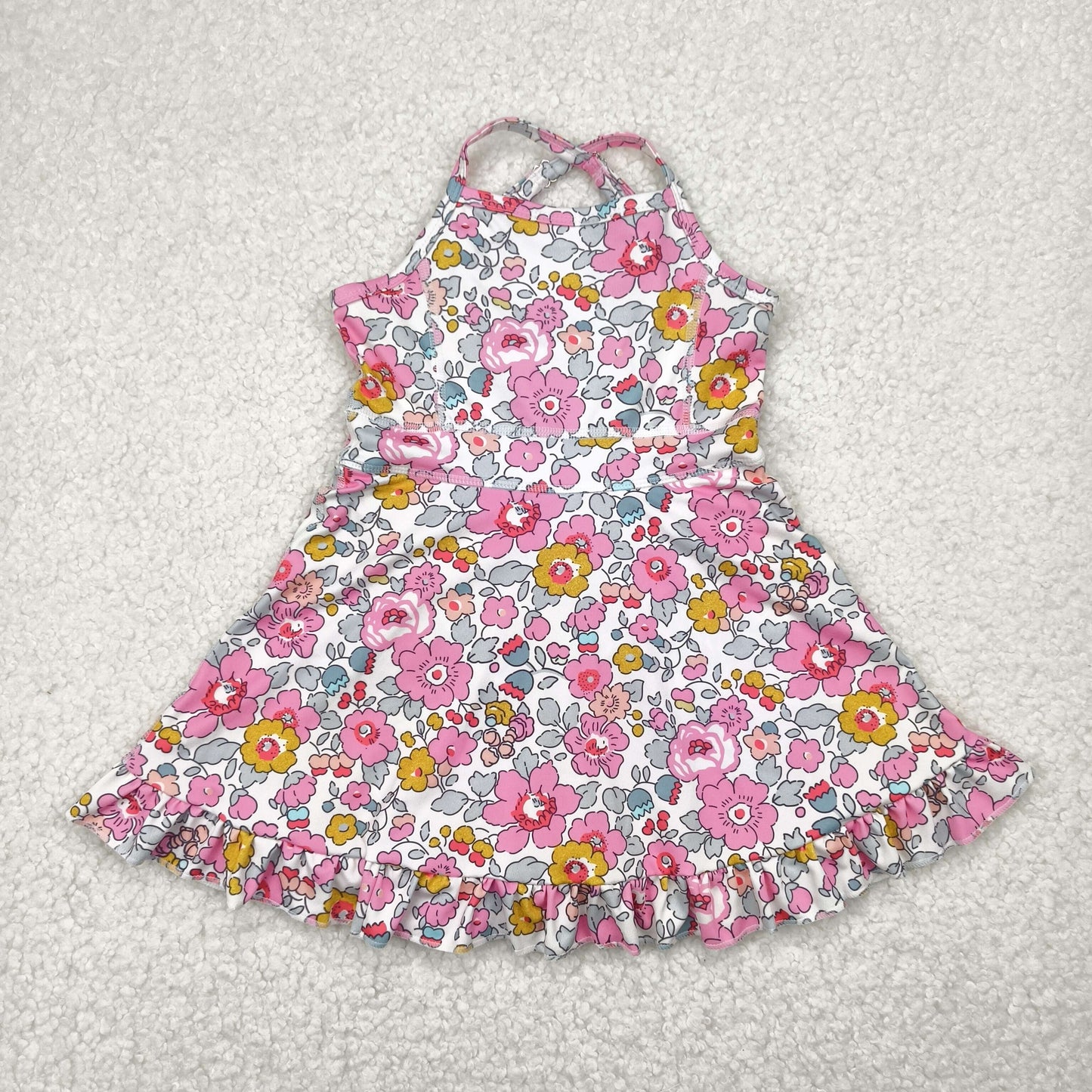 RTS NO MOQ Sibling baby girl clothes yoga floral suspender skirt sets