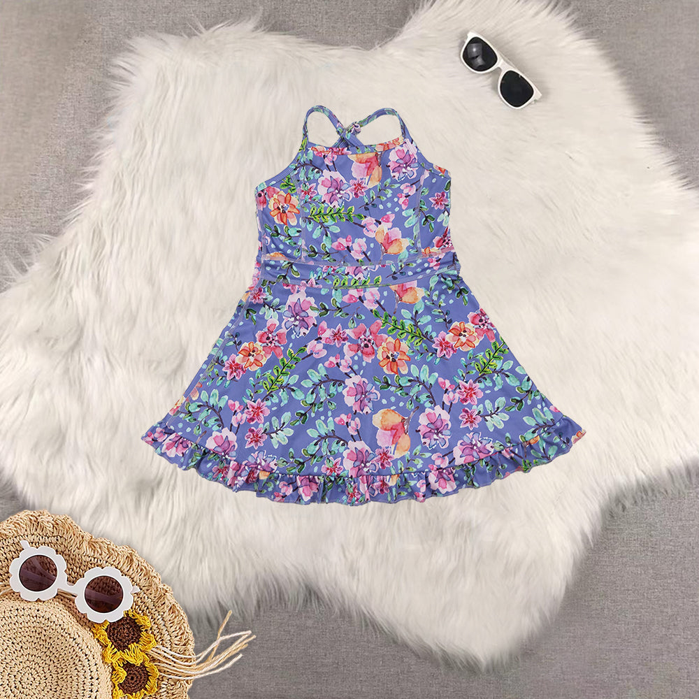 RTS NO MOQ Sibling baby girl clothes yoga floral suspender dress