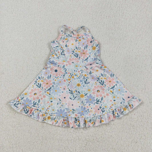 RTS NO MOQ GSD2281 Colorful flower and leaf yoga sleeveless dress