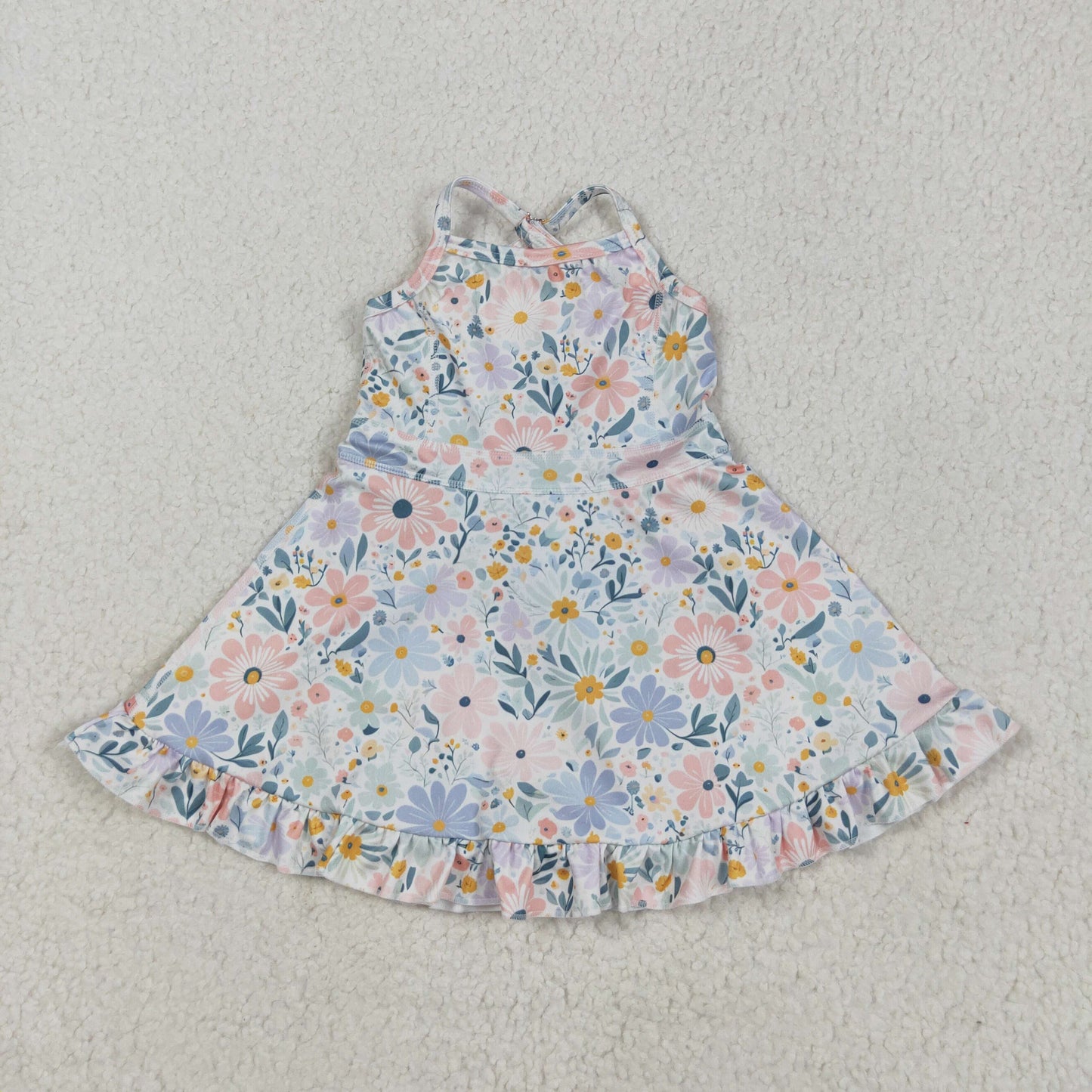 RTS NO MOQ Sibling baby girl clothes yoga floral suspender skirt sets