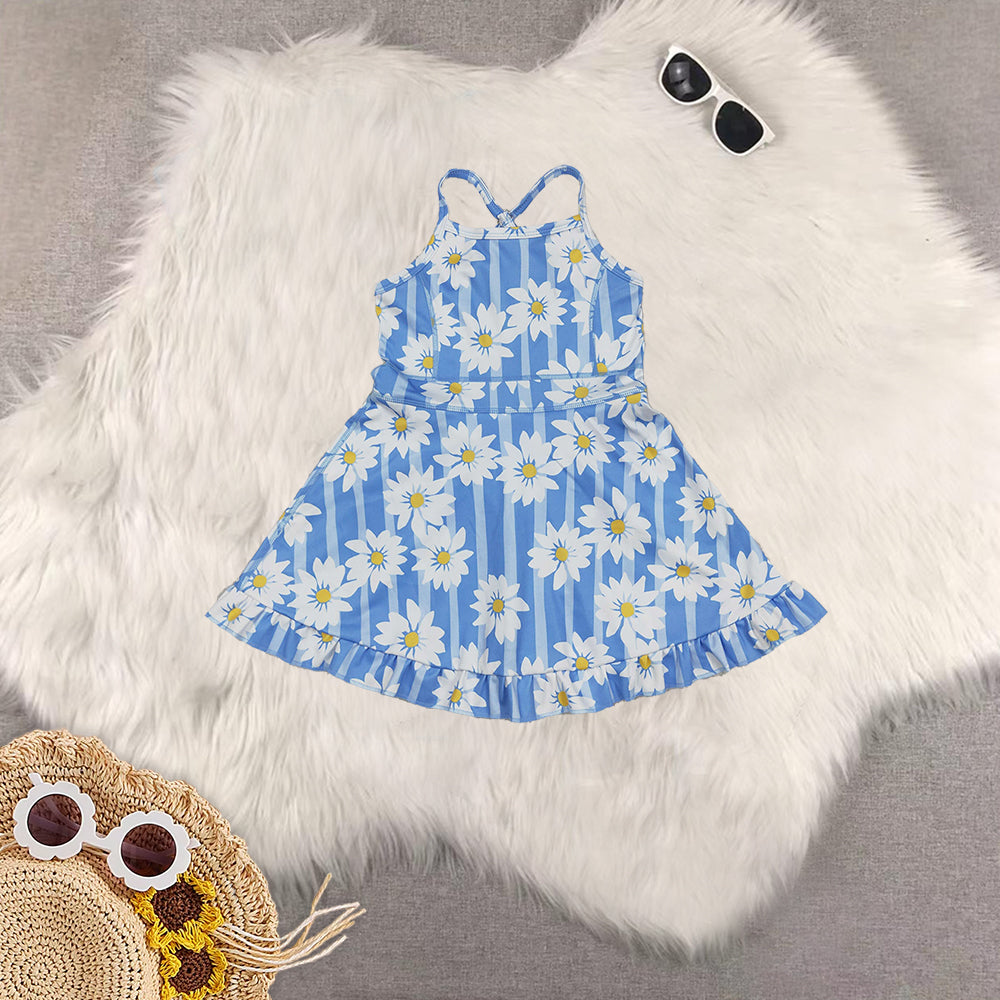 RTS NO MOQ Sibling baby girl clothes yoga floral suspender dress