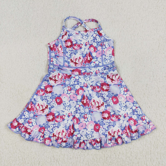 RTS NO MOQ GSD2285 Pink and purple flower and leaf yoga sleeveless dress