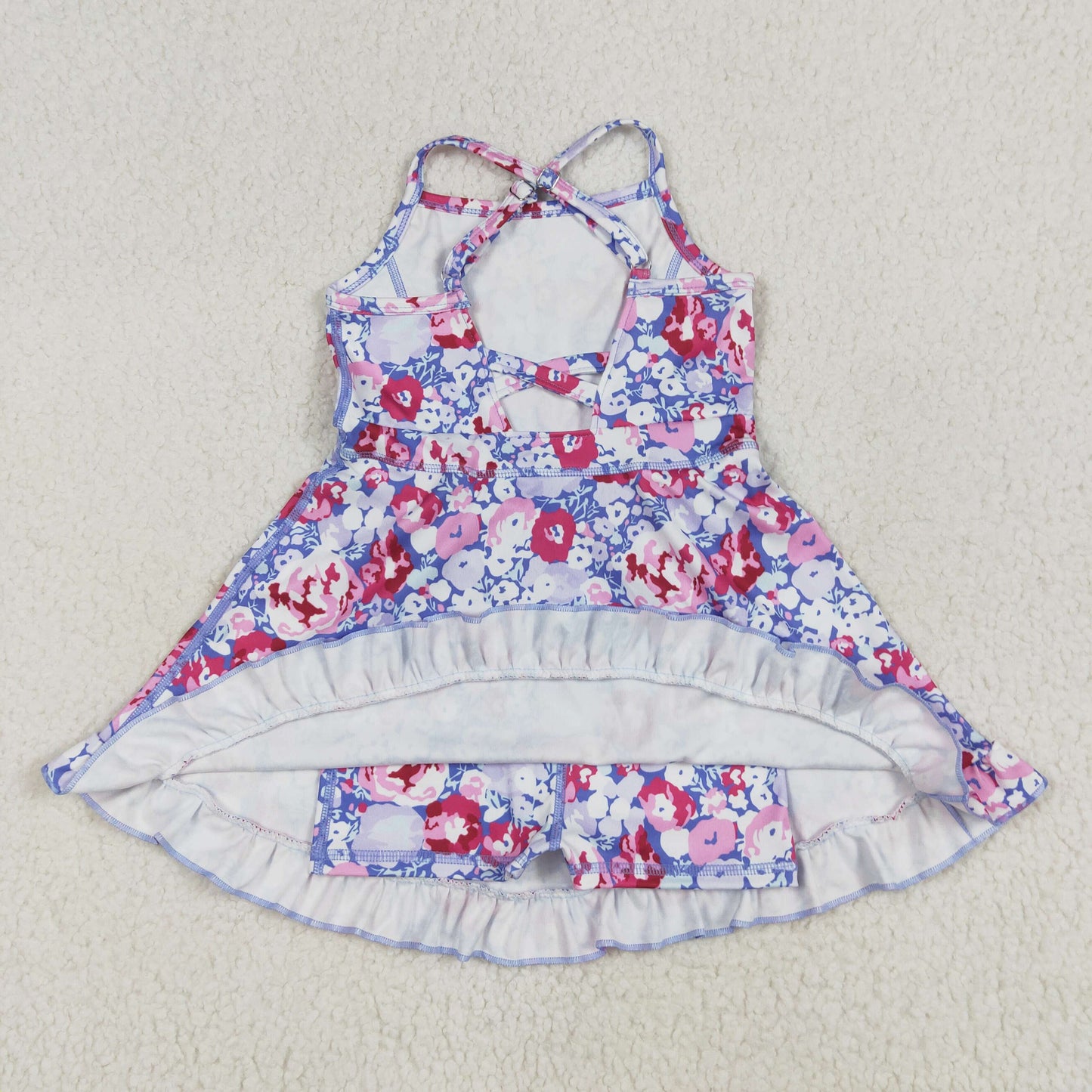 RTS NO MOQ GSD2285 Pink and purple flower and leaf yoga sleeveless dress