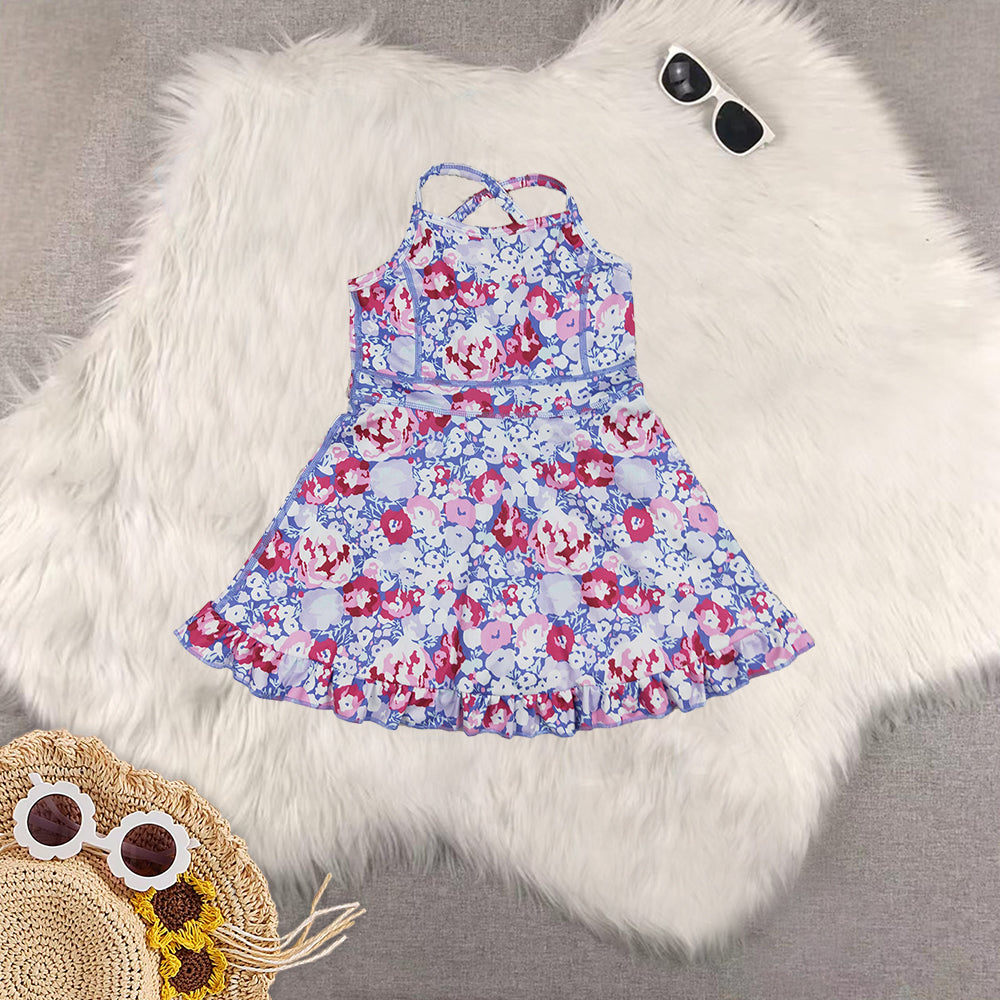 RTS NO MOQ Sibling baby girl clothes yoga floral suspender dress