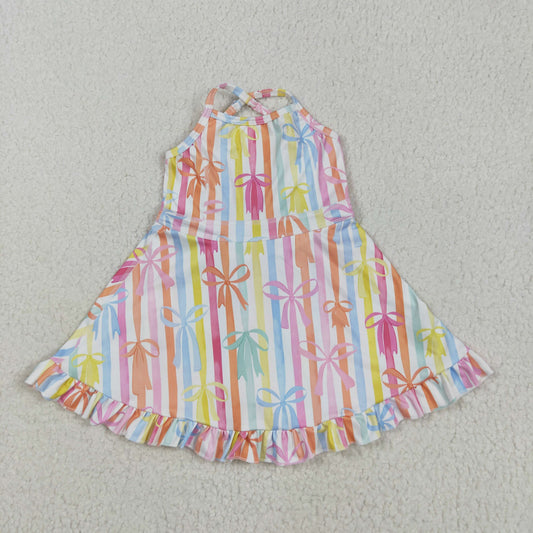 RTS NO MOQ GSD2288 Colorful Bow Pattern Striped Yoga Sleeveless Dress