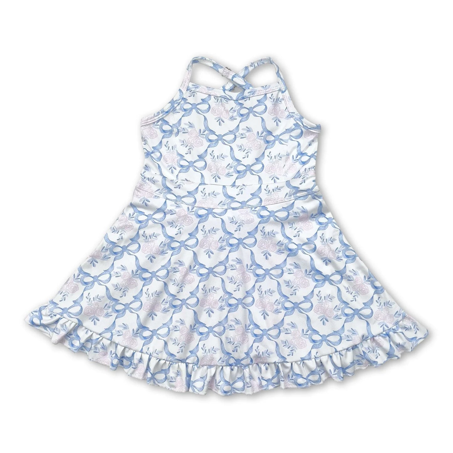 RTS NO MOQ Sibling yoga fabric Baby Girls Colorful Flowers Sleeveless Strap Ruffle Yoga Dresses