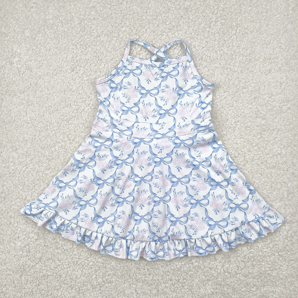 RTS NO MOQ Sibling Baby Girls Strap Colorful Bows Yoga Ruffle Knee-Length Dresses