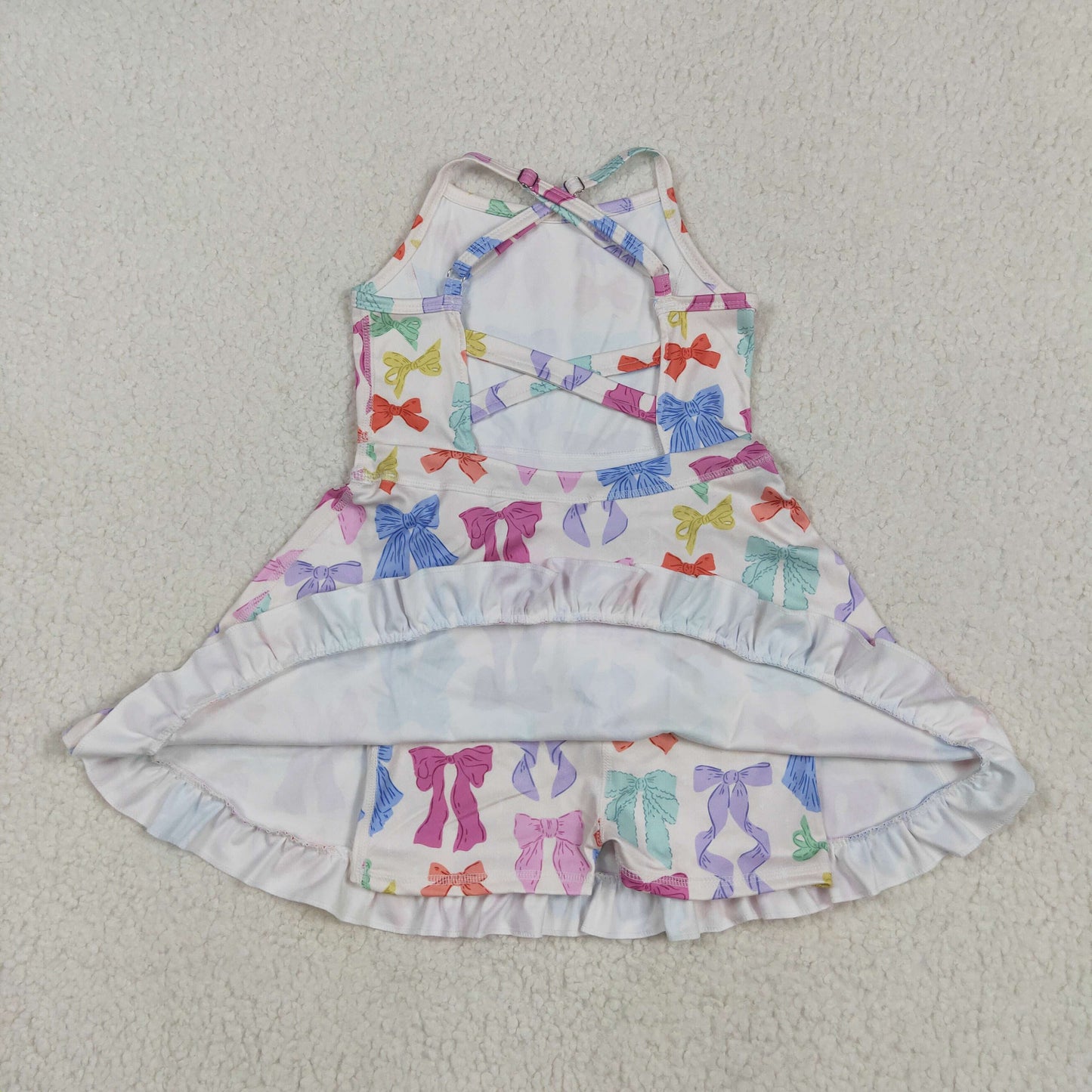 RTS NO MOQ GSD2291 Beige sleeveless yoga dress with blue and purple bow pattern