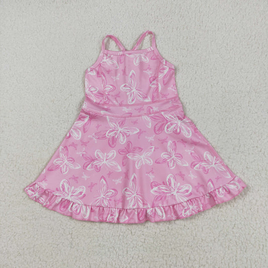 RTS NO MOQ GSD2292 Pink yoga sleeveless dress with butterfly pattern