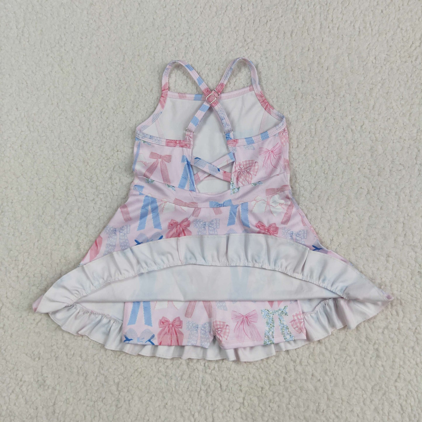 RTS NO MOQ GSD2295 Pink yoga sleeveless dress with colorful bow pattern