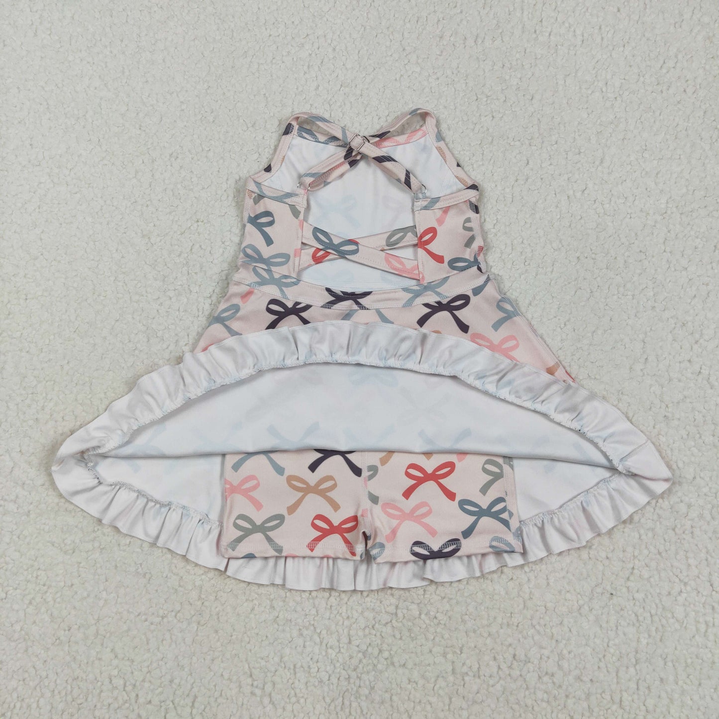 RTS NO MOQ GSD2296 Colorful bow pattern beige pink sleeveless yoga dress