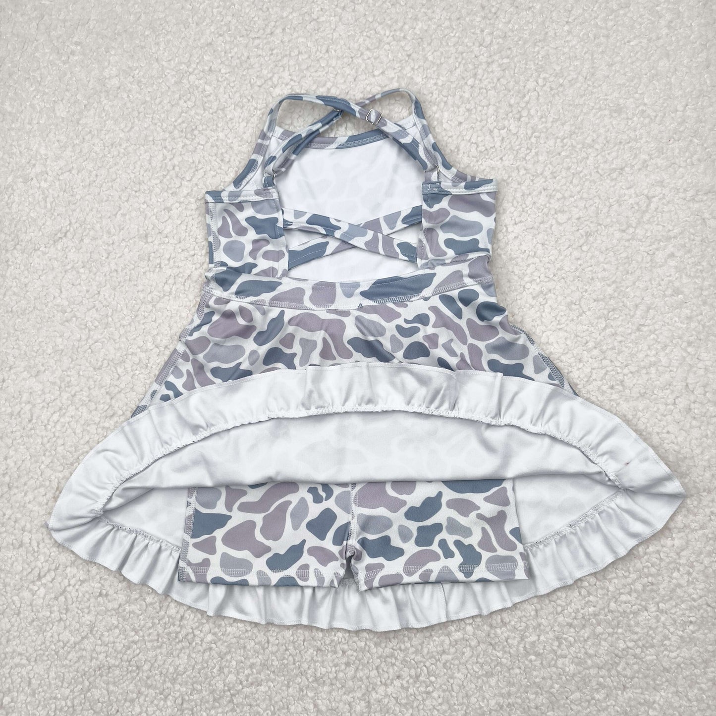 RTS NO MOQ baby girl clothes yoga camouflage suspender skirt sets