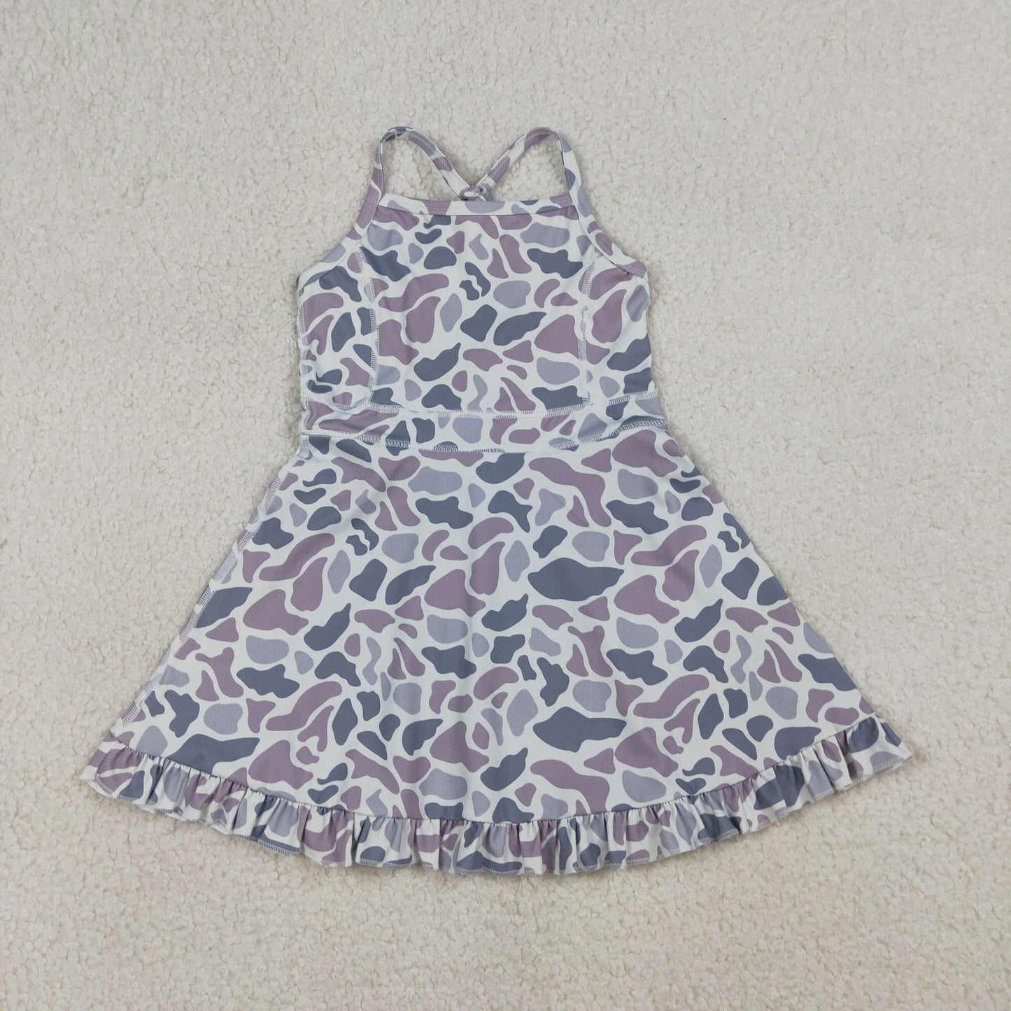 RTS NO MOQ Sibling Baby Girls Camouflage Ruffle Knee-Length Dress with Strap Yoga Active Shorts