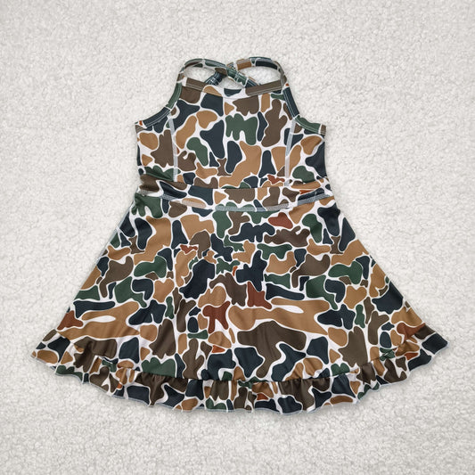 RTS NO MOQ GSD2309 Brown green camouflage beige sleeveless yoga dress