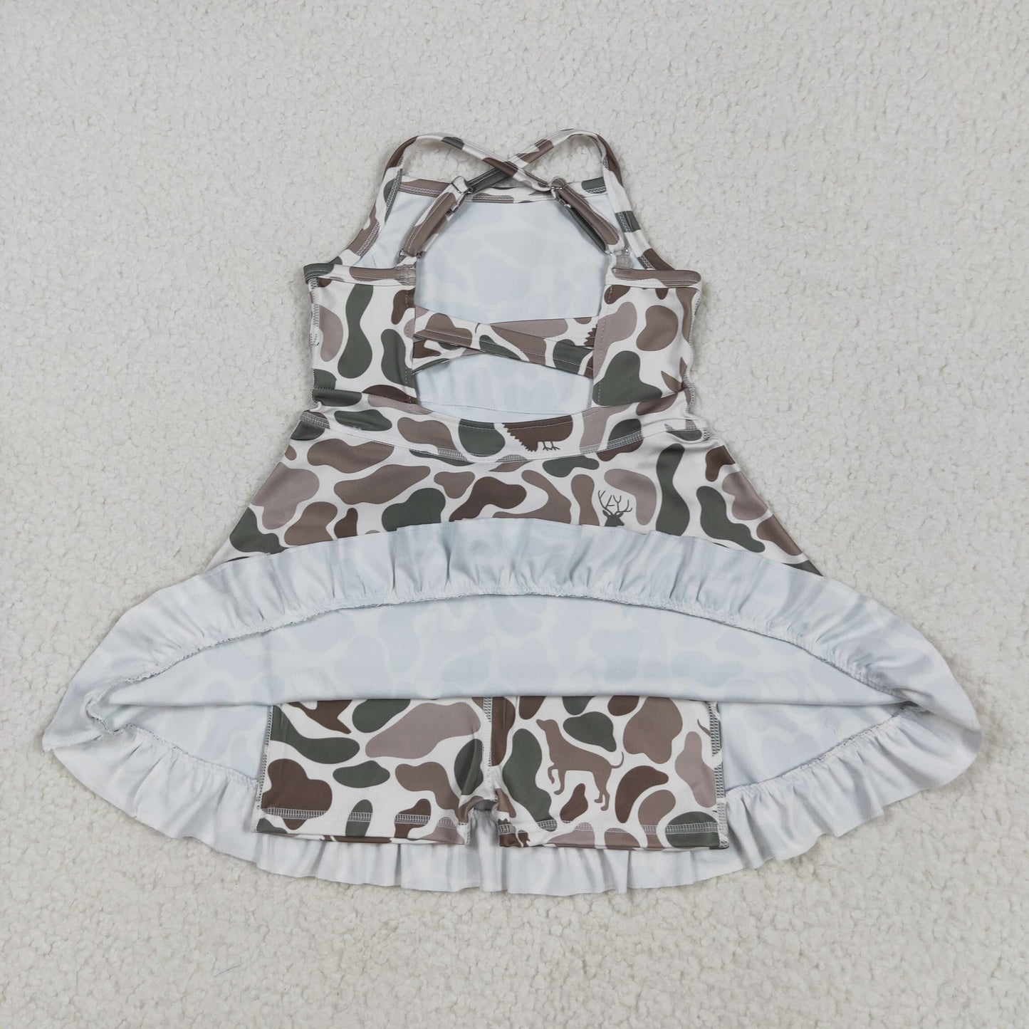 RTS NO MOQ baby girl clothes yoga camouflage suspender skirt sets