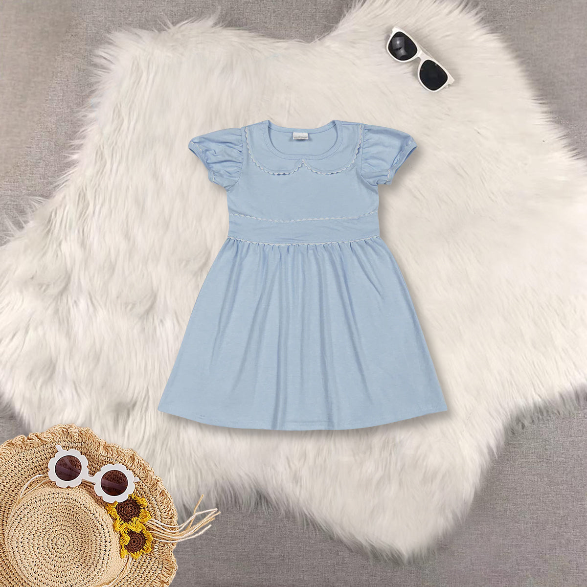 RTS Sibling baby girls clothes solid color short Sleeve dress