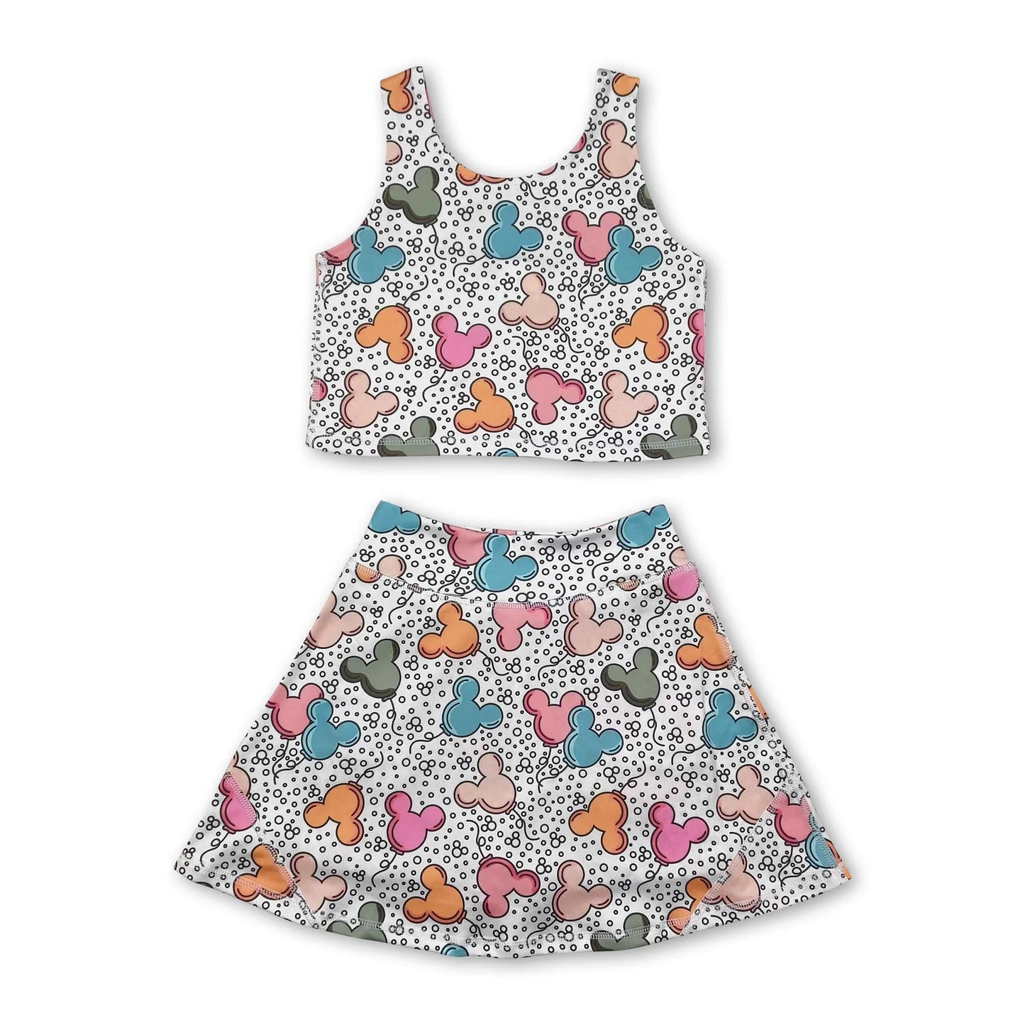 RTS NO MOQ Sibling yoga fabric Cute Clothes Baby Girls Flowers Bows Sleeveless Vest Yoga Skort Two Piece Suits