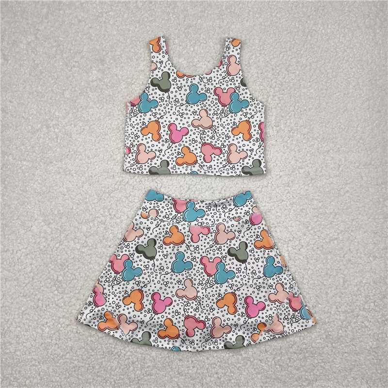RTS NO MOQ Sibling yoga fabric Baby Girls Vests Skirt Short Yoga Active Clothes Set Dress Rompers