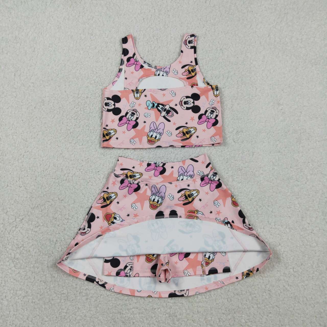 RTS NO MOQ Cute Clothes GSD2332 Baby Girls Pink Yoga Sets Sleeveless Top Skorts Outfit