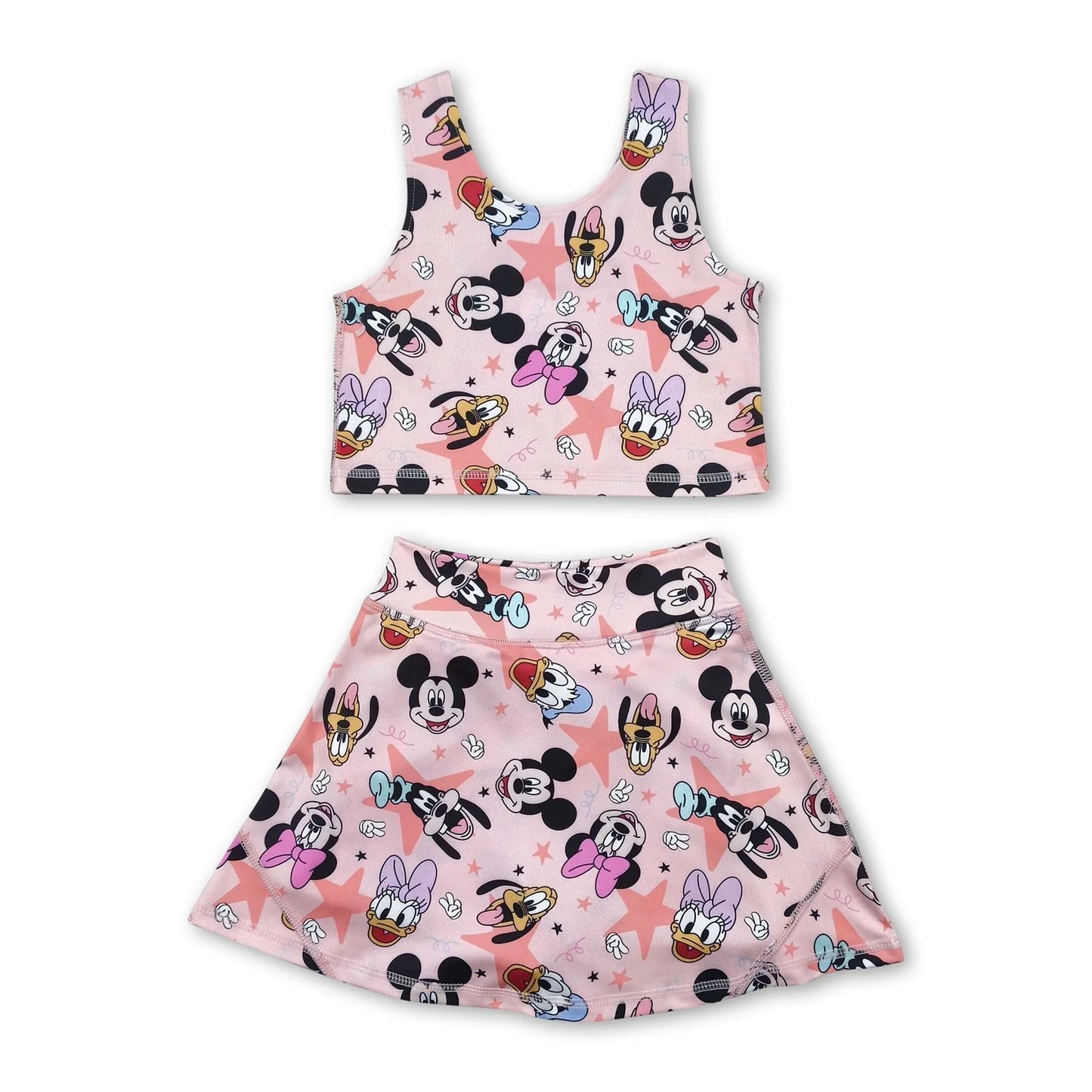 RTS NO MOQ Sibling yoga fabric Cute Clothes Baby Girls Flowers Bows Sleeveless Vest Yoga Skort Two Piece Suits