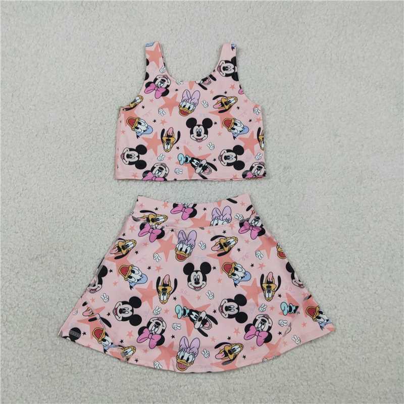 RTS NO MOQ Sibling yoga fabric Baby Girls Vests Skirt Short Yoga Active Clothes Set Dress Rompers
