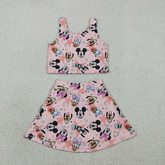 RTS NO MOQ Cute Clothes GSD2332 Baby Girls Pink Yoga Sets Sleeveless Top Skorts Outfit