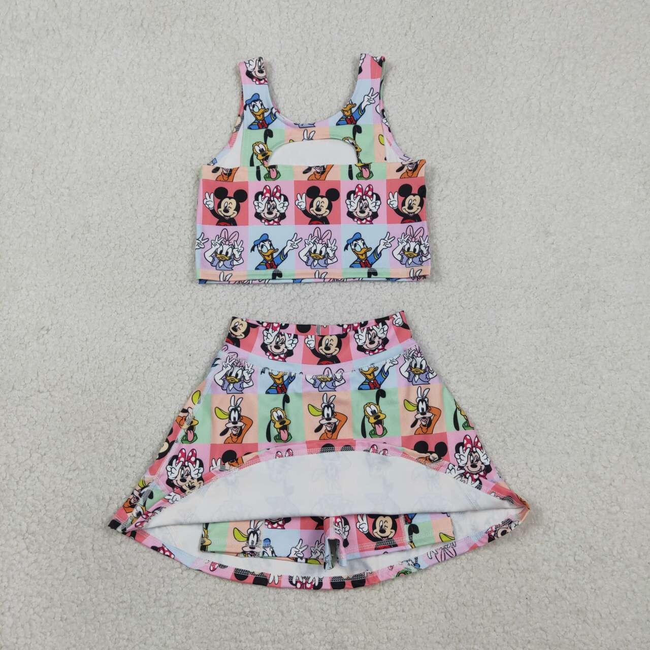 RTS NO MOQ Cute Clothes GSD2333 Baby Girls Sleeveless Plaid Top Skort Yoga Sets