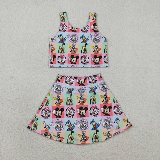 Best Sell RTS Baby Girls Sleeveless Plaid Top Skort Yoga Sets Outfit Children's Clothing Set