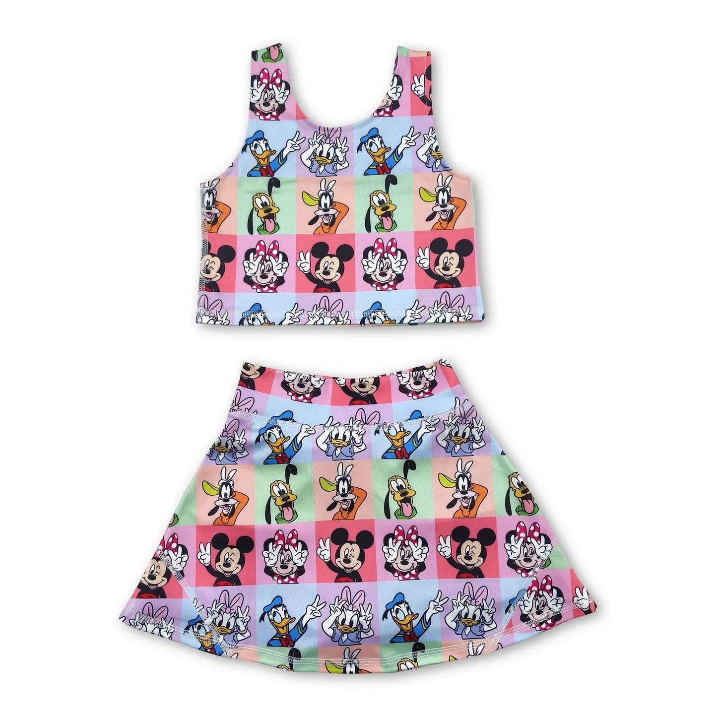 RTS NO MOQ Sibling yoga fabric Cute Clothes Baby Girls Flowers Bows Sleeveless Vest Yoga Skort Two Piece Suits