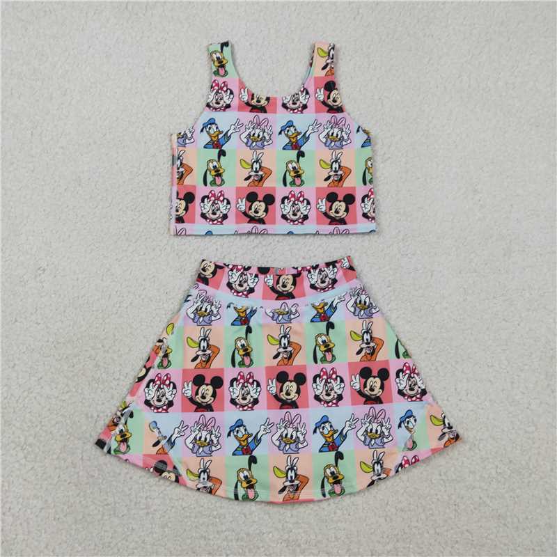 RTS NO MOQ Sibling yoga fabric Baby Girls Vests Skirt Short Yoga Active Clothes Set Dress Rompers